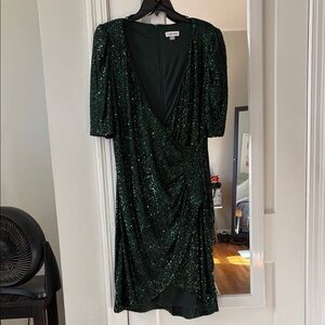 Calvin Klein Dark Green Sequin Midi Dress